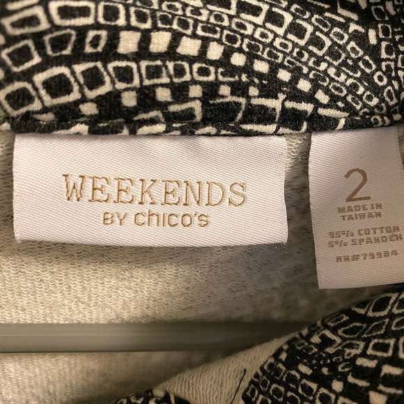 chicos weekends size 2 Pullover Top 3/4 Sleeve Stretch Shirt Medium 12 Black Wht - Picture 2 of 7